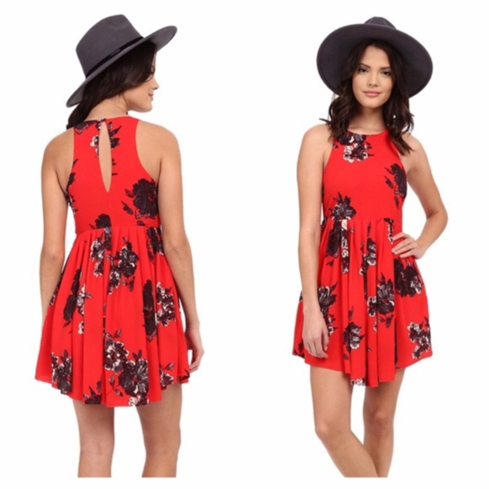 Free People floaty red dress large floral print - Picture 2 of 8